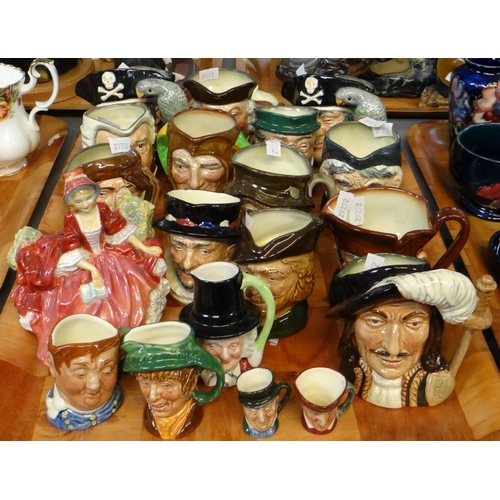 302 - Tray of Royal Doulton items to include: 'Lydia' figurine, various sizes of character jugs; 'John Sil... 