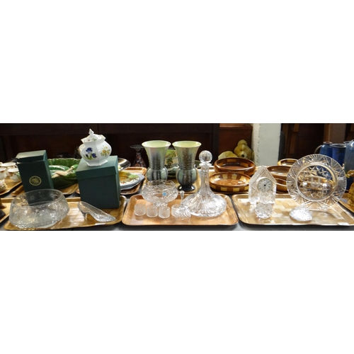 311 - Three trays of lead cut crystal glassware to include: Cork coat of arms commemorative plate, clock, ... 