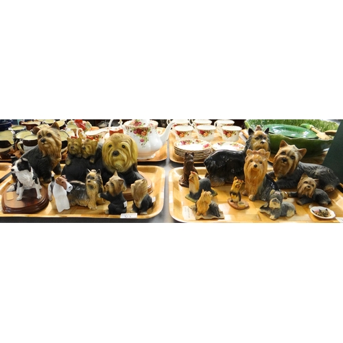 312 - Two trays of dog figures, mostly Yorkshire terriers to include: Sylvac, Harvey Knox pottery, Priory ... 