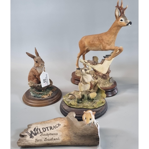 33 - Collection of Scottish Wildtrack and Country Artists animal sculptures to include: hare, stag, mouse... 