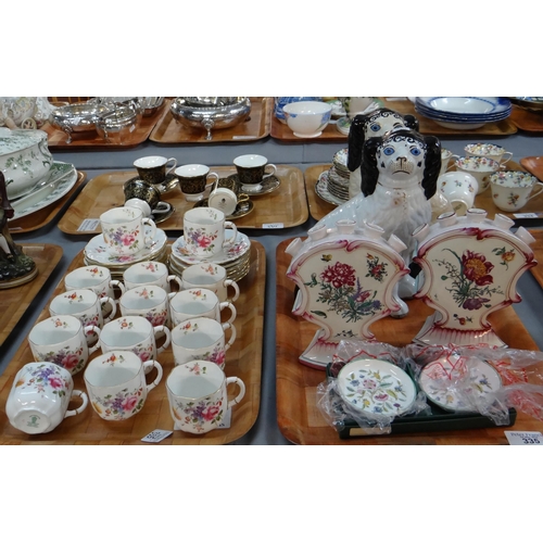 335 - Two trays of mostly china to include: fourteen Royal Crown Derby 'Derby Posies' coffee cups and sauc... 