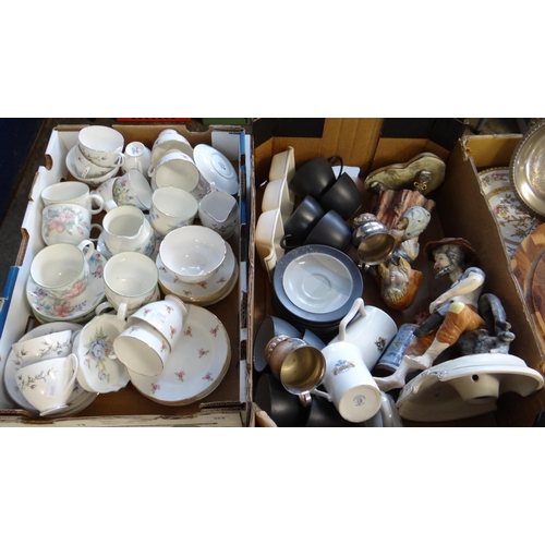 354 - Five crates of assorted items, mostly china to include: various teaware; Royal Stafford, Royal Doult... 