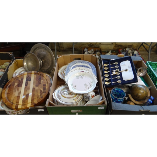 354 - Five crates of assorted items, mostly china to include: various teaware; Royal Stafford, Royal Doult... 