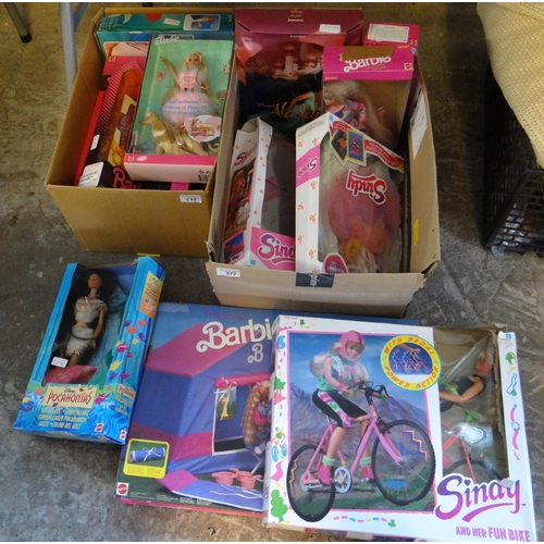 377 - Two boxes of Sindy and Barbie figurines, appearing in original boxes to include: Rappin Rockin, Bedt... 