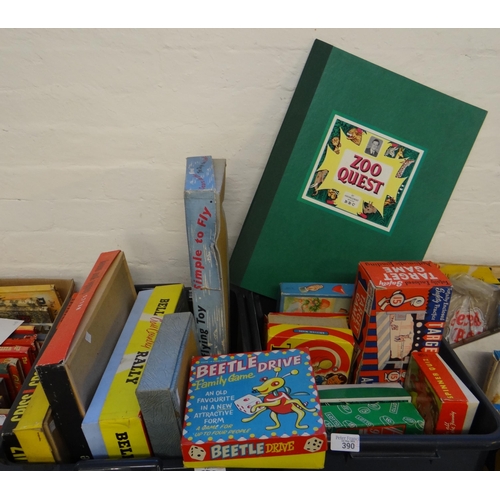 390 - Two boxes of vintage games to include: Double Your Money, Kriss Cross Quiz, Palitoy table tennis gam... 