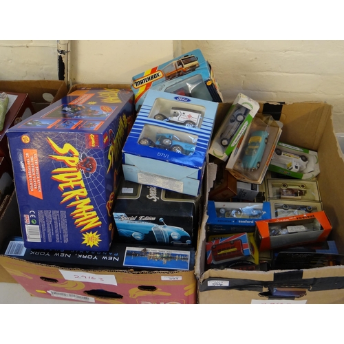 394 - Two boxes of assorted diecast model vehicles, varying scales in original boxes to include: Matchbox,... 