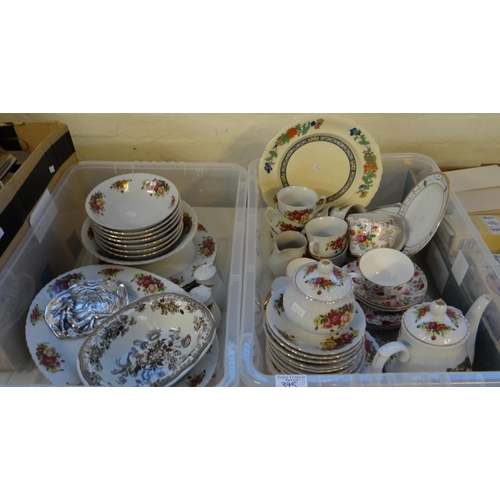 395 - Two boxes of mostly china to include: Royal Norfolk rose design coffee ware with coffee pot, Primave... 