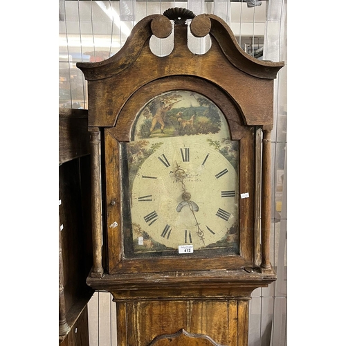 412 - 19th century oak case Welsh 30 hour long case clock, the face marked John Roberts Aberystwith, the p... 