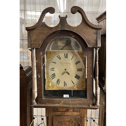 413 - 19th century oak 30 hour long cased clock by Evan Williams Trecastle.  Distressed condition.   (B.P.... 