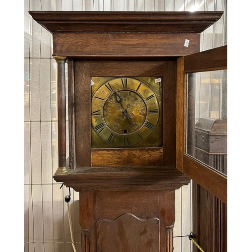 415 - 18th century oak brass faced 30 hour long case clock, un-named.   (B.P. 21% + VAT)