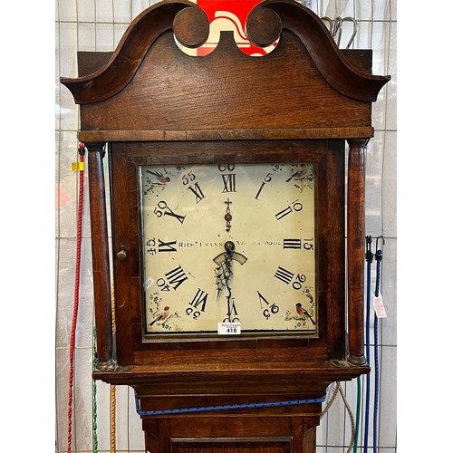 418 - 19th century Welsh oak 30 hour long cased clock, the face re-painted and marked Richard Evans of Wel... 