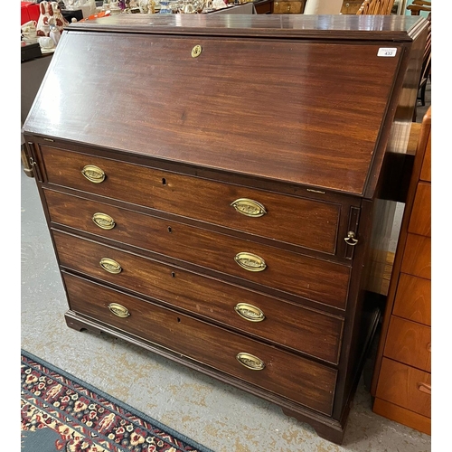 432 - George III mahogany fall front bureau, the interior with fitted drawers and compartments above a ban... 