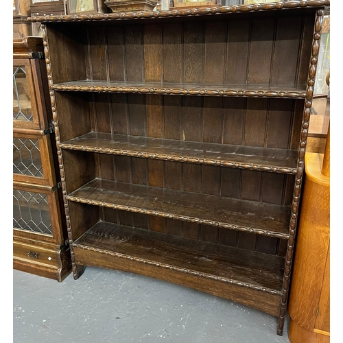 439 - Early 20th century oak free standing open bookcase with moulded designs.  108x28x122cm approx.   (B.... 