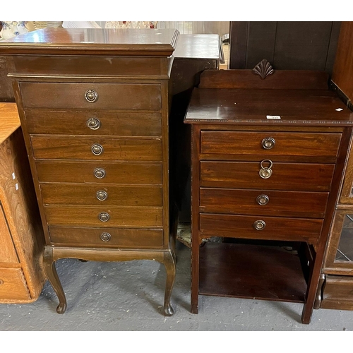 443 - Two similar Edwardian mahogany music cabinets, one with under tier, the other on cabriole legs.  (2)... 