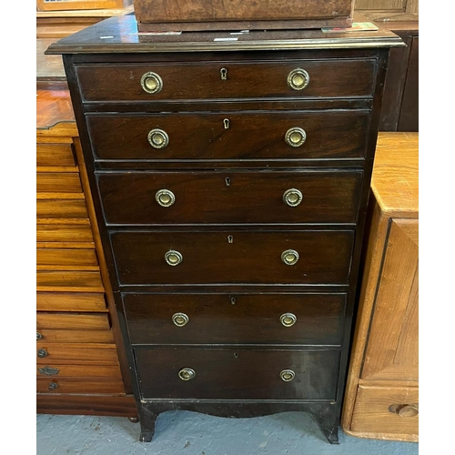 447 - Edwardian mahogany narrow straight front chest of six graduated drawers.  59x40x106cm approx.   (B.P... 