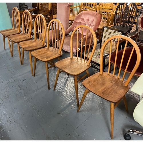 452 - Set of six elm and beech hoop and spindle back kitchen chairs, in Ercol style.  (6)   (B.P. 21% + VA... 