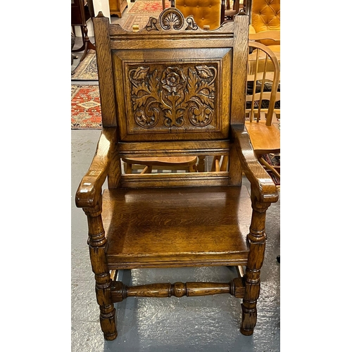 455 - Tudor Oak Furniture, good quality Wainscot type armchair.   (B.P. 21% + VAT)