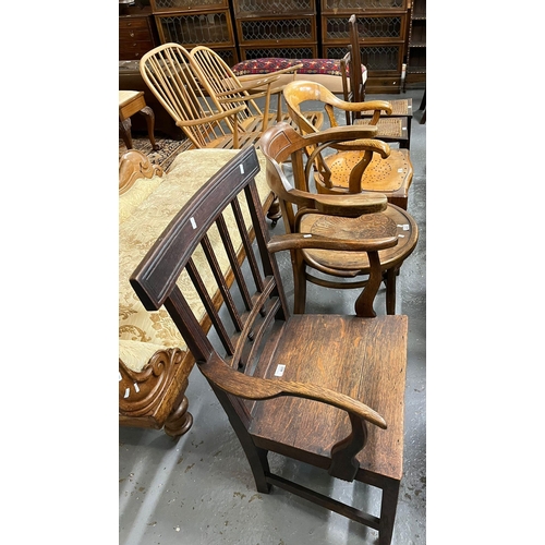 463 - Early 19th century oak stick back farmhouse carver chair together with an early 20th century bentwoo... 