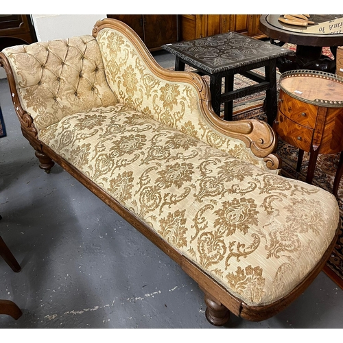 465 - Victorian upholstered show-frame chaise lounge on baluster turned legs.   (B.P. 21% + VAT)