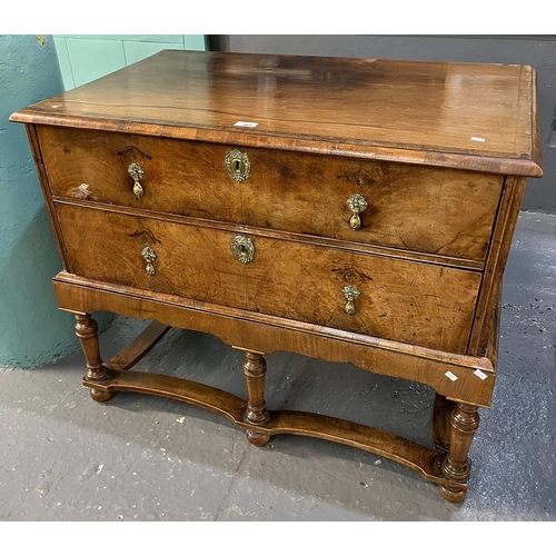 466 - Queen Anne style walnut chest of drawers, the moulded top above two cock beaded drawers with brass d... 