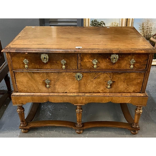 467 - Queen Anne style walnut chest of drawers, the moulded top above two cock beaded drawers with brass d... 