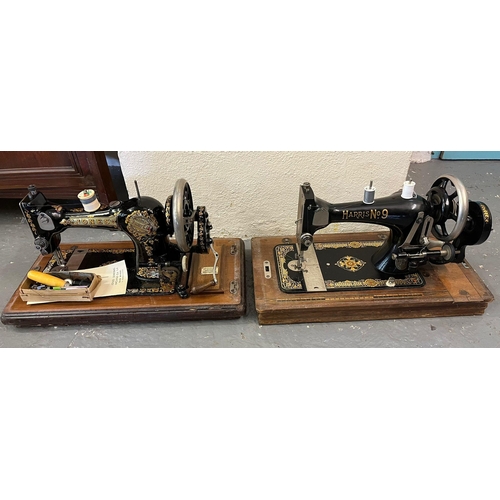 478 - Two vintage cased sewing machines, Harris No.9 and Jones.  (2)  (B.P. 21% + VAT)