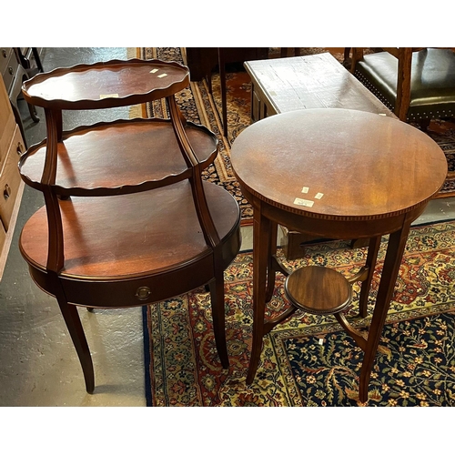 483 - Three Edwardian mahogany inlaid occasional tables, of oval, circular and square form, all with under... 