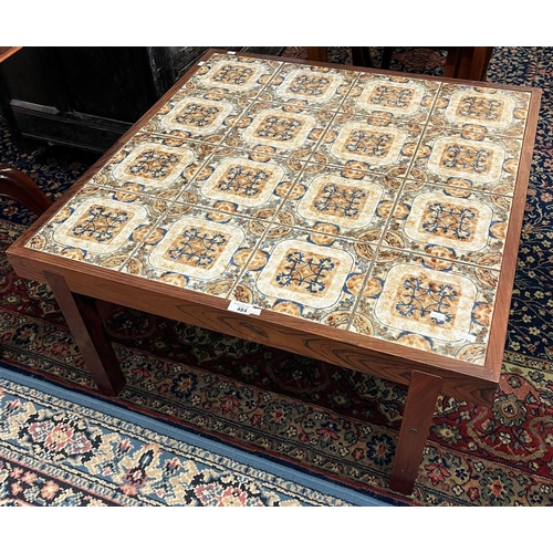 484 - Mid century design, probably Danish, tile top coffee table of square form with repeating designs.  8... 