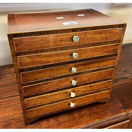 492 - 19th century mahogany and mixed woods inlaid table top six drawer specimen/collectors' cabinet.  30x... 