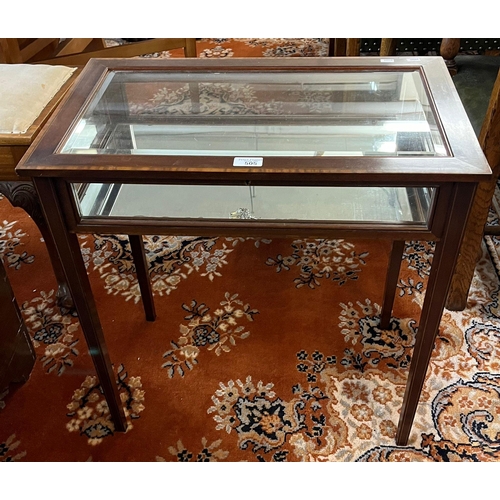 505 - Edwardian, mahogany and mixed woods inlaid bijouterie cabinet with glass base.  (B.P. 21% + VAT)