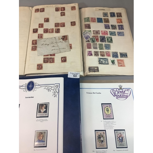 53 - All World Collection of stamps in album and two exercise books and four albums with various mint Roy... 