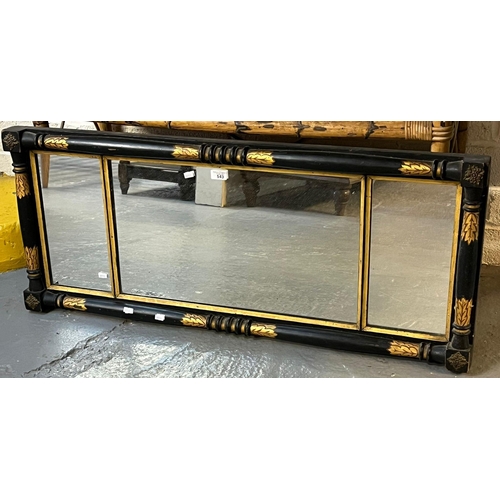 543 - 19th century ebonised and gilded over mantle mirror with foliate decoration.  113x47cm approx.  (B.P... 