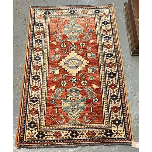 550 - Small red and cream ground floral and foliate Heriz runner together with a modern Wilton Persian des... 