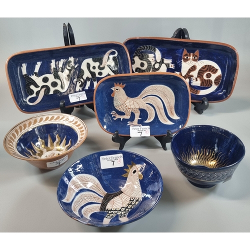 7 - Sally Seymour (Penfro), collection of Welsh studio pottery to include: three rectangular dishes and ... 