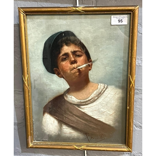 95 - Italian School, portrait of a young boy smoking a cigarette and portrait of a bearded gentleman smok... 