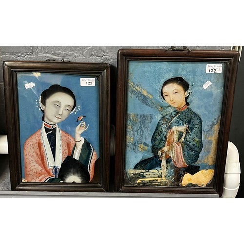 122 - Chinese School, female portrait studies, two similar in hardwood glazed frames (1 AF).  31x22cm appr... 