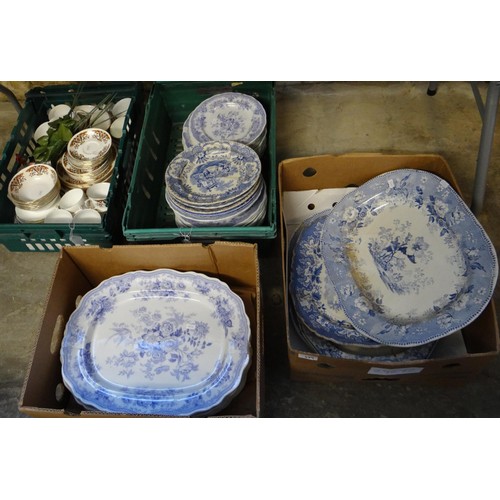 379 - Three boxes of 19th Century blue and white china  plates and meat plates in various designs; 'Coland... 