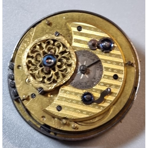 251 - 18th century Fusee pocket watch movement only marked J Wilders of London, having Roman painted face ... 