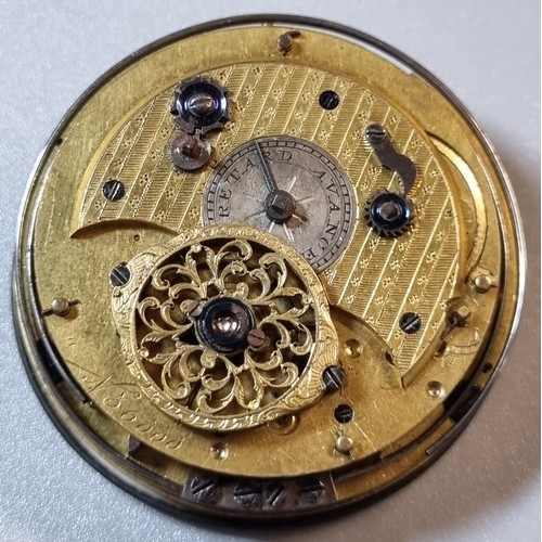 251 - 18th century Fusee pocket watch movement only marked J Wilders of London, having Roman painted face ... 