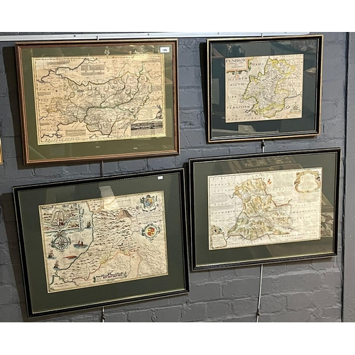 106 - Four original framed maps on Wales to include: Thomas Kitchen 'Carmarthenshire 'and 'Brecnockshire',... 