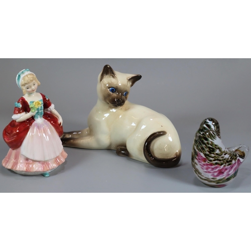 153 - Royal Doulton bone china figurine 'Valerie' together with a Beswick 1358 Siamese recumbent cat and a... 