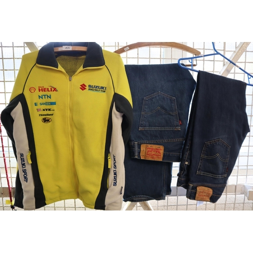 157 - Suzuki World Rally Team small sized logo fleece jacket together with two pairs of original Levi 501 ... 