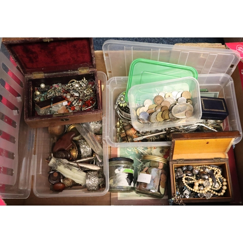 169 - Box of assorted items to include various costume jewellery including: leather jewellery box and anot... 