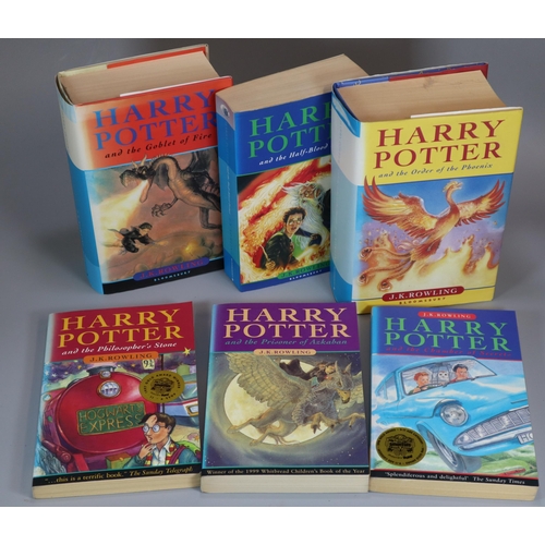 Rowling, J K, various first edition volumes in original dustjackets, published by Bloomsbury to include: 'Harry Potter and the Goblet of Fire', 'Harry Potter and the Order of the Phoenix', in hard covers with dustjackets, together with five paperback versions of 'Harry Potter and the Chamber of Secrets' and 'Harry Potter and the Half Blood Prince'.  All first editions.  (6)  (B.P. 21% + VAT)