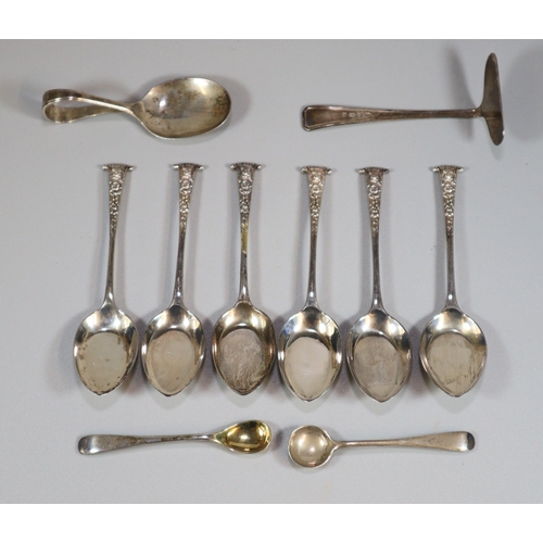 190 - Bag of silver spoons together with silver baby feeder etc.  3.2 troy oz approx.   (B.P. 21% + VAT)