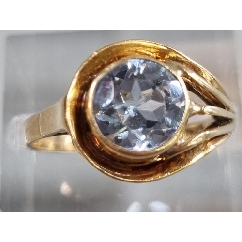 198 - 14ct gold and blue stone ring.  3.8g approx.  Size N.  (B.P. 21% + VAT)