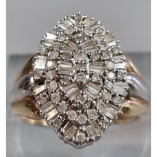 200 - Gold diamond pear shaped cluster ring.  Unmarked.  6.5g approx.  Size O.  (B.P. 21% + VAT)