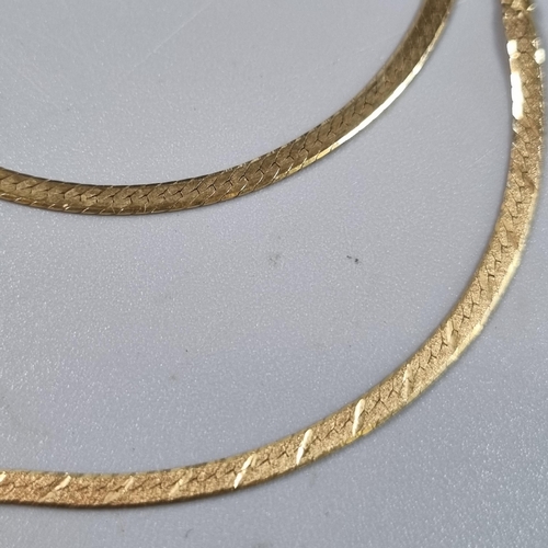 220 - 9ct gold herringbone chain with Mabe pearl and diamond pendant.  7.6g approx.  (B.P. 21% + VAT)