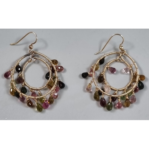 221 - Pair of pink chandelier earrings set with topaz  briolette stones.  (B.P. 21% + VAT)