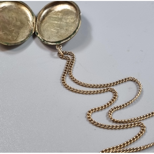 222 - 9ct gold fine chain with engraved locket marked 9ct back and front.  Total weight 7.3g approx. toget... 